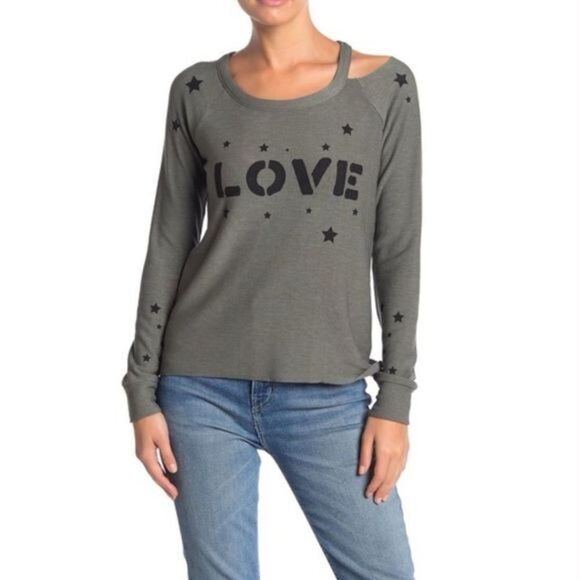 NWT Chaser Love Stars Cozy Knit Vented Sweatshirt womens size small - Picture 1 of 8